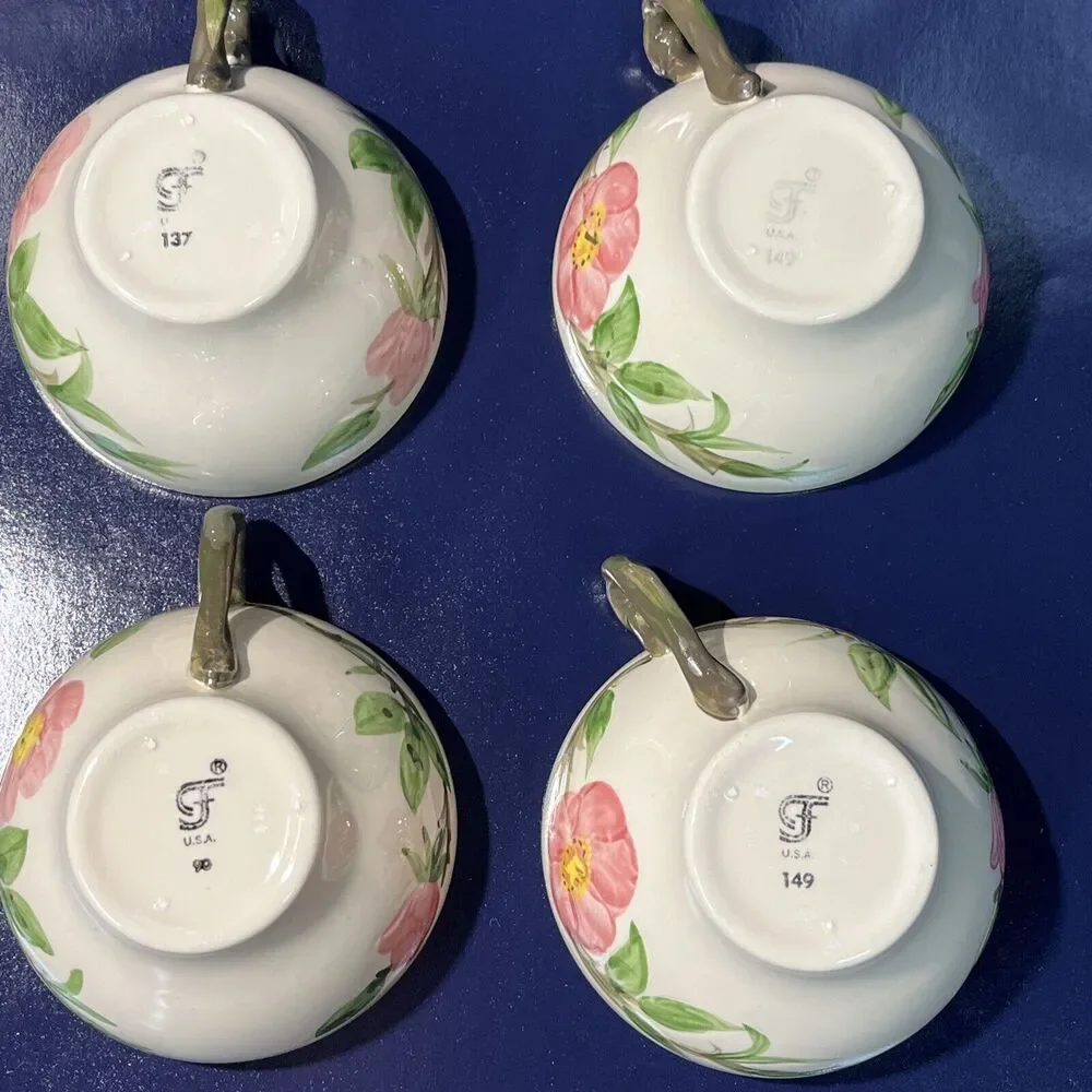 VTG Franciscan Desert Rose Tea Cups & Saucers Set Of 4 Hand Painted USA‎